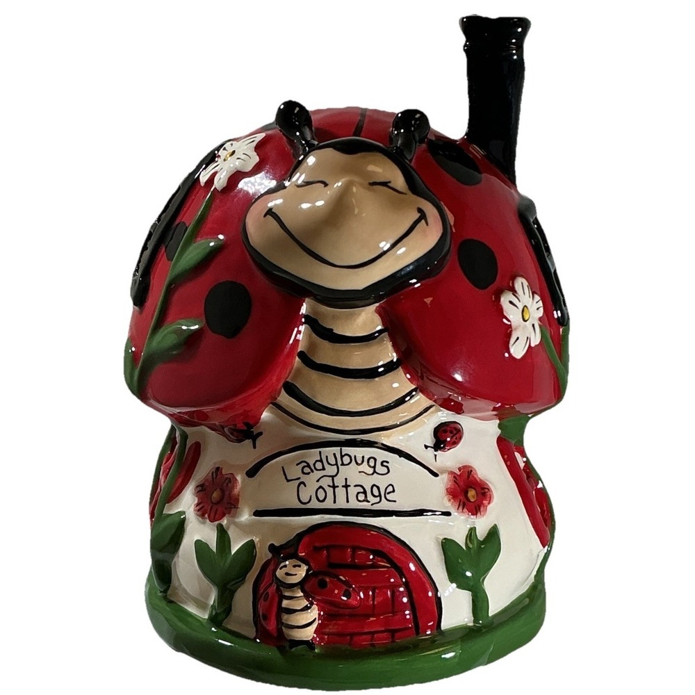 BlueSky Clayworks Heather Goldminc Ladybugs Cottage Tealight Candle Holder 2023
